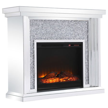 Elegant Decor 47.5 In. Crystal Mirrored Mantle With Wood Log Insert Fireplace, 2PK MF9902-F1